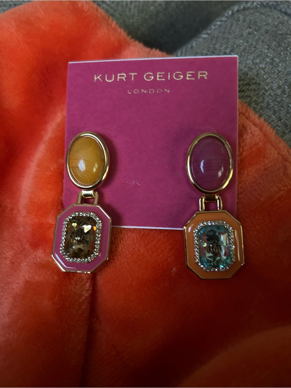 Kurt Geiger Pink and Orange Gem Drop Earrings